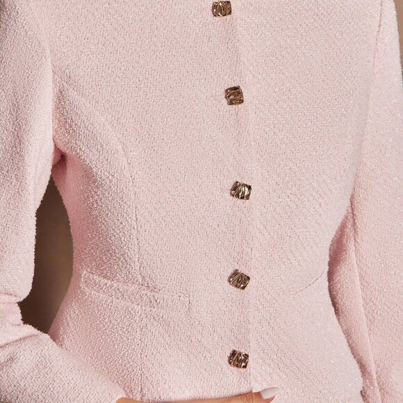 Pink Romantic Women's Pastel Tweed Jacket with Metal Buttons - Picture 8 of 8